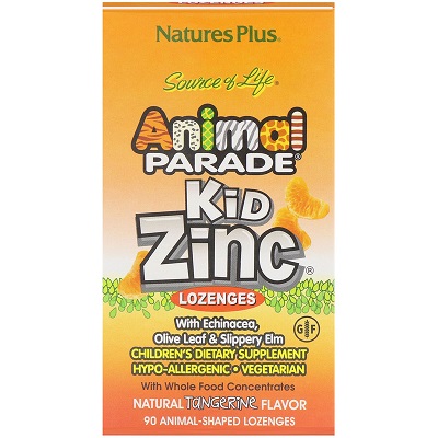 Nature's Plus, Source of Life, Animal Parade, пастилки Kid Zinc, вкус натурального мандарина, 90 животных